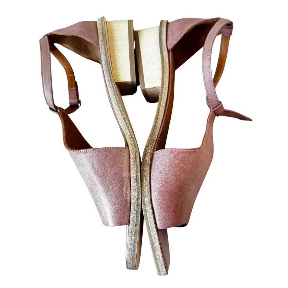 COCLICO Leather T Strap Square Toe Sandals Mauve Pink Size 38.5/ 8-8.5